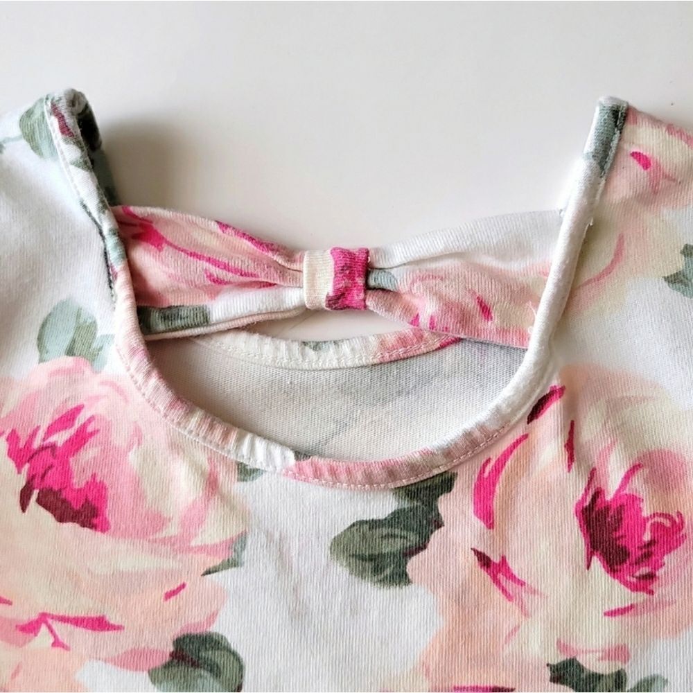 The Children's Place Floral Skaters Dress Short Sleeves Pink Green Sz 4T - Picture 8 of 8